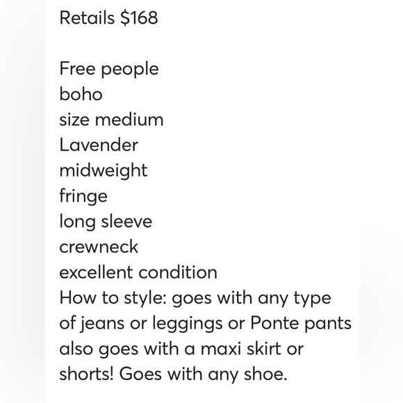 Free People boho fringe sweater pullover size a medium lavender - Picture 13 of 14